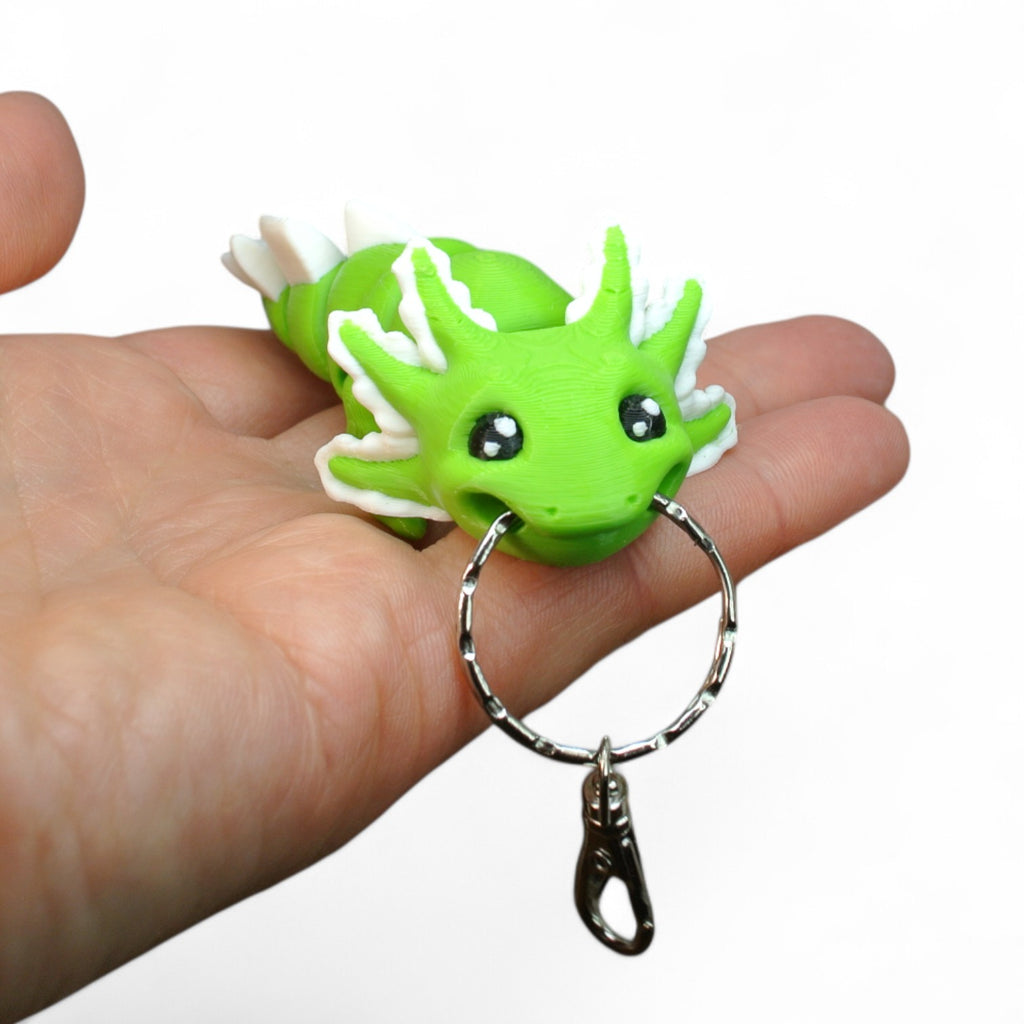 3D Printed Green Axolotl Keychain – Articulated Cute Animal Charm