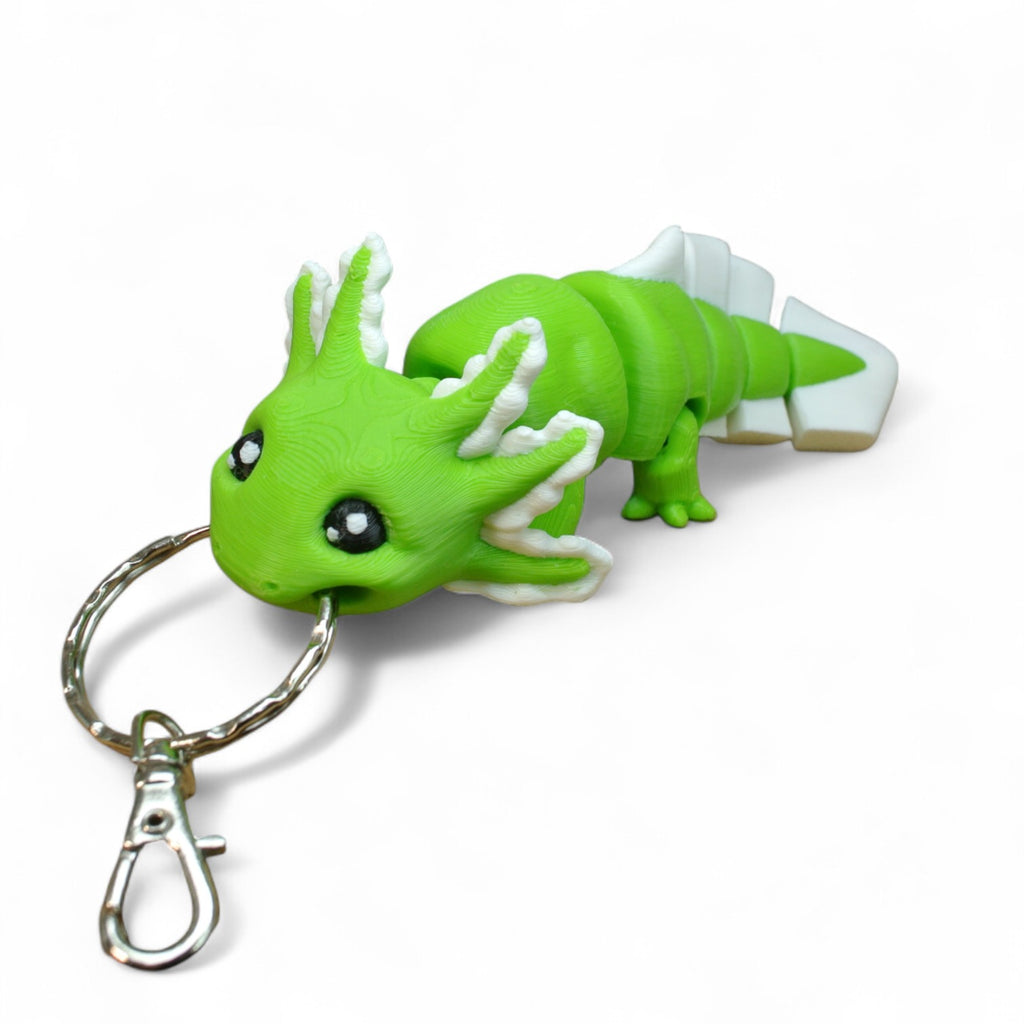 3D Printed Green Axolotl Keychain – Articulated Cute Animal Charm