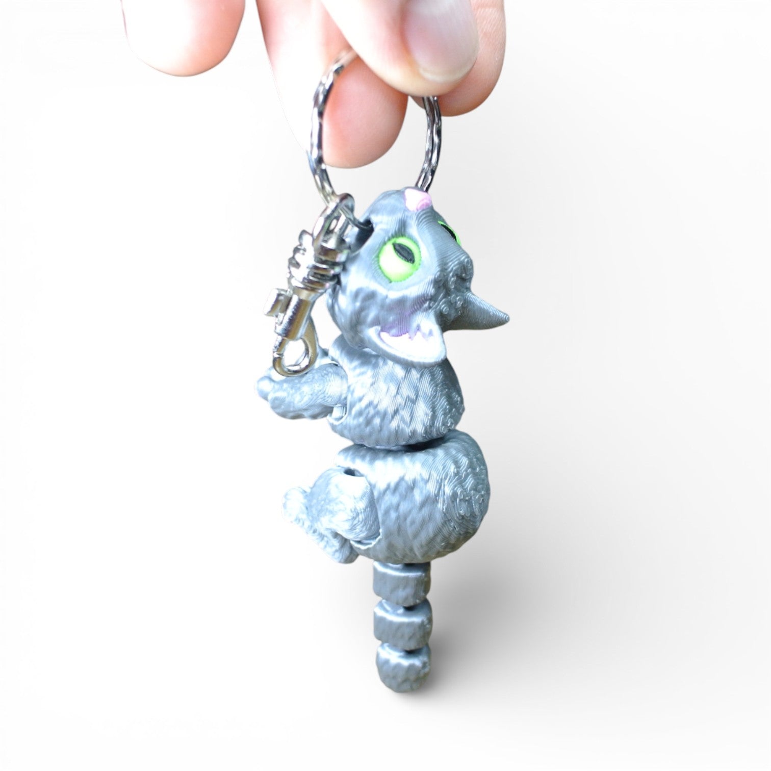 Gray Cat Articulated Keychain – 3D Printed Flexible Cat Fidget Charm