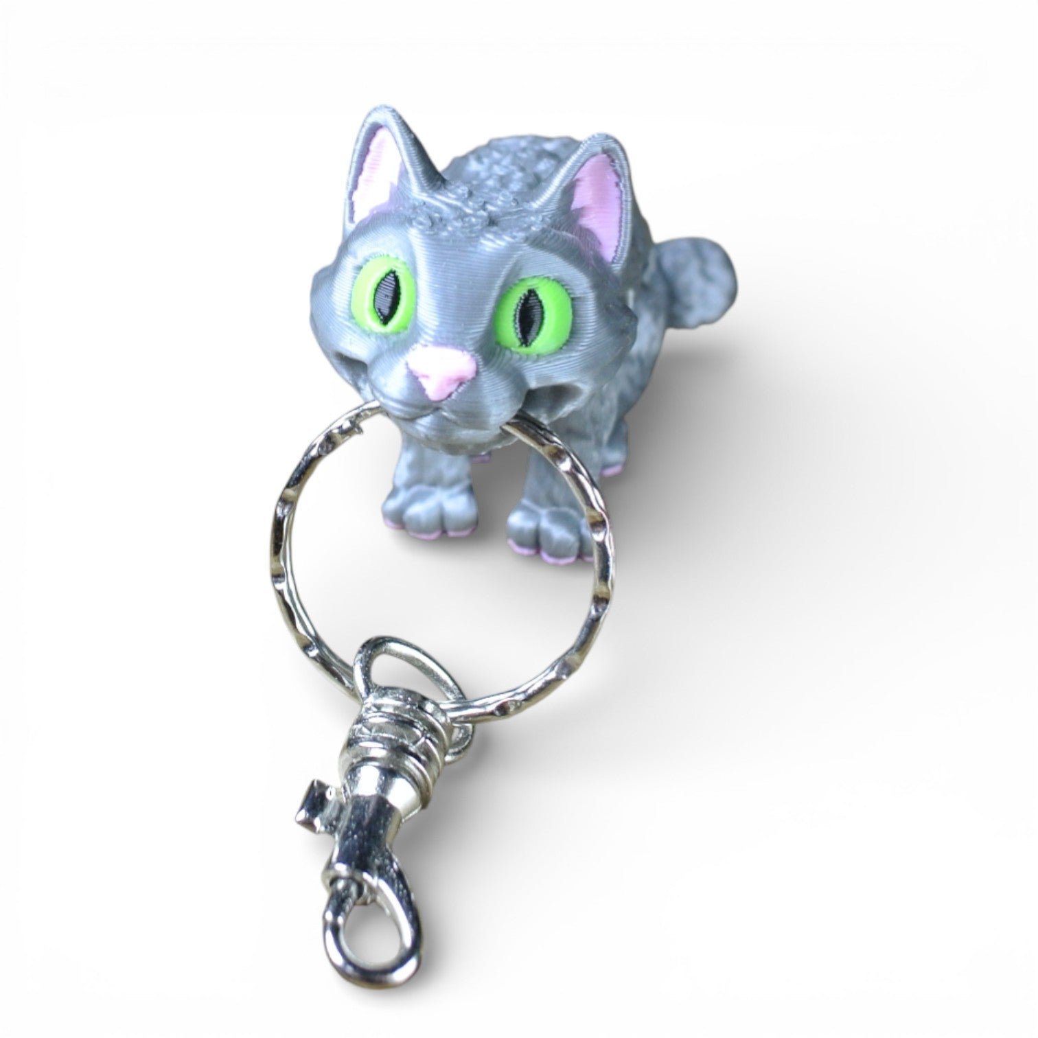 Gray Cat Articulated Keychain – 3D Printed Flexible Cat Fidget Charm
