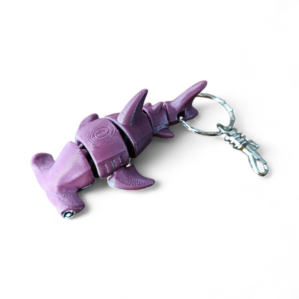3D Printed Dusty Purple Hammerhead Shark Keychain – Articulated Flexible Sea Animal Charm