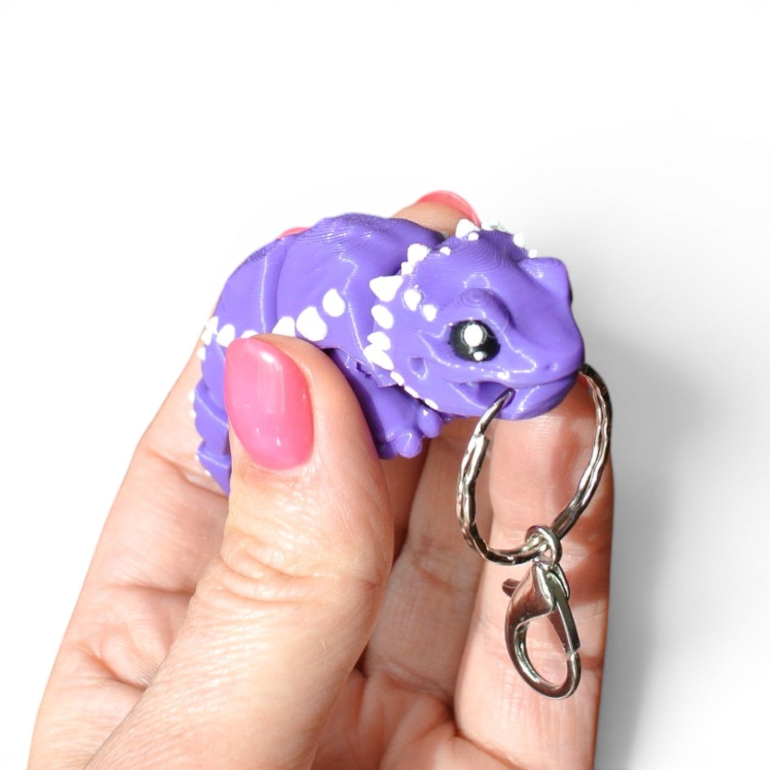 Purple Articulated Lizard Keychain – 3D Printed Flexible Reptile Bag Charm