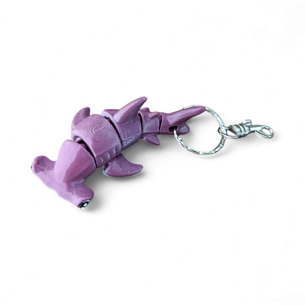 3D Printed Dusty Purple Hammerhead Shark Keychain – Articulated Flexible Sea Animal Charm