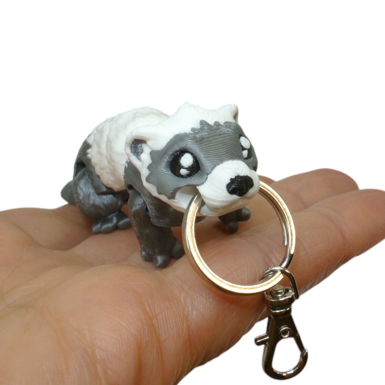 White Gopher 3D Printed Articulated Keychain – Cute Animal Keyring