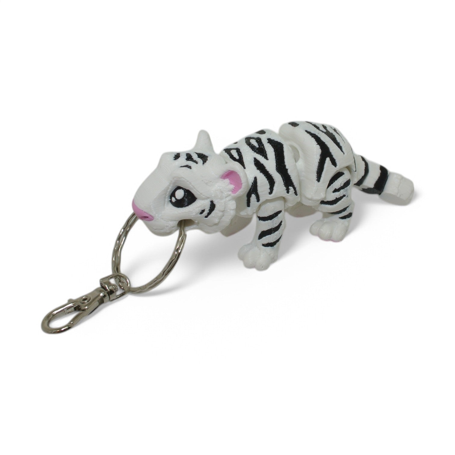 White Tiger 3D Printed Keychain – Flexi Animal Charm