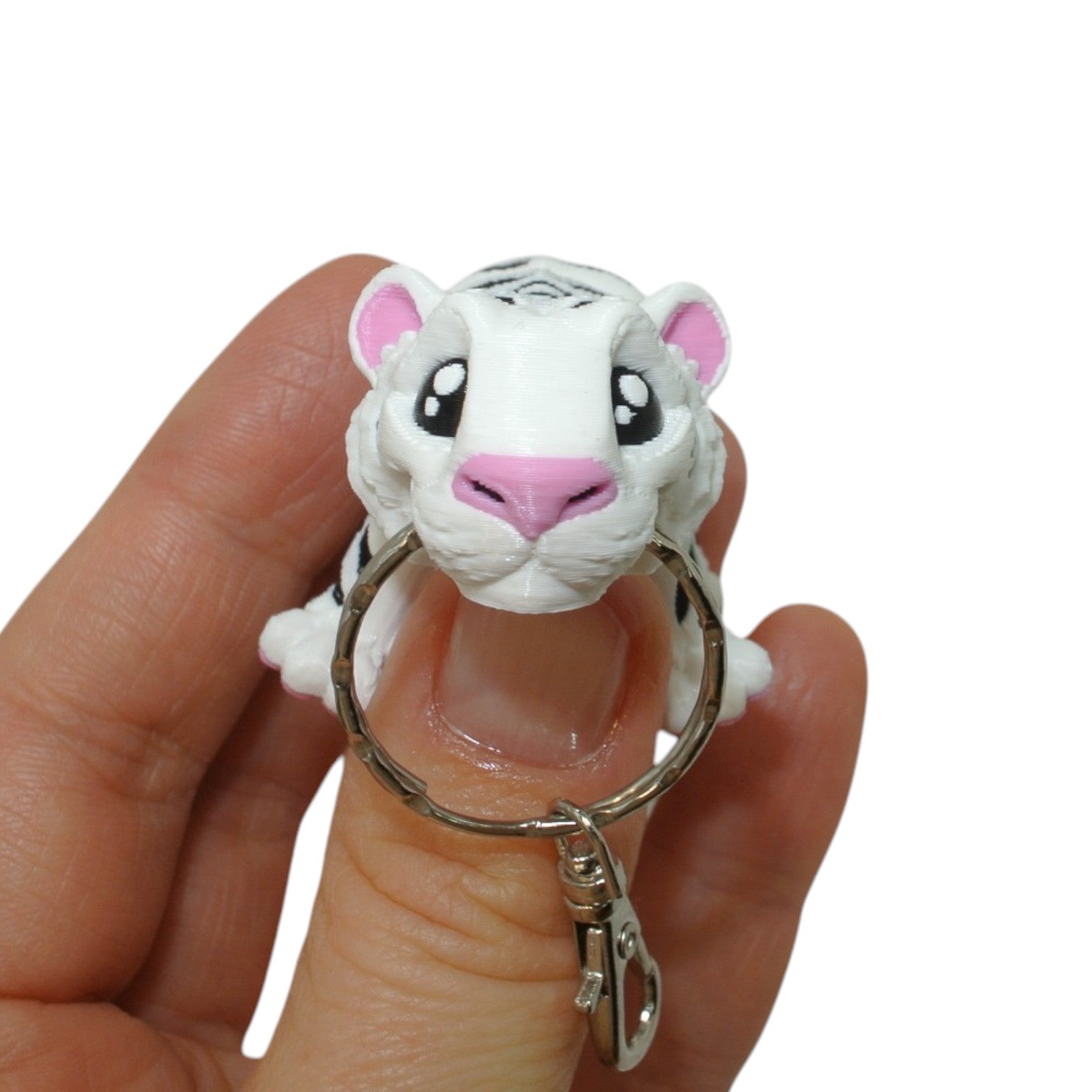 White Tiger 3D Printed Keychain – Flexi Animal Charm