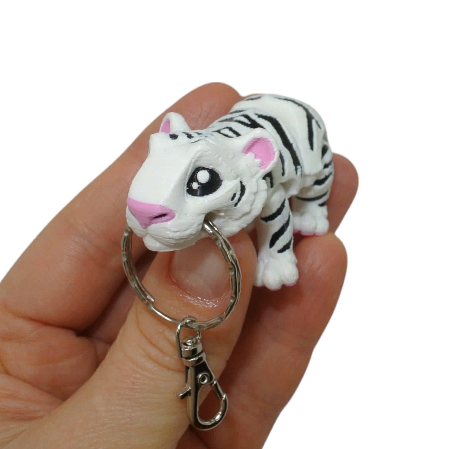 White Tiger 3D Printed Keychain – Flexi Animal Charm