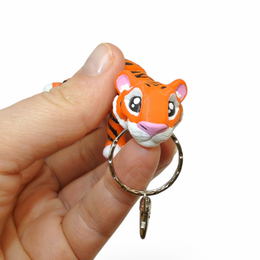 Orange Tiger 3D Printed Keychain – Flexi Animal Charm