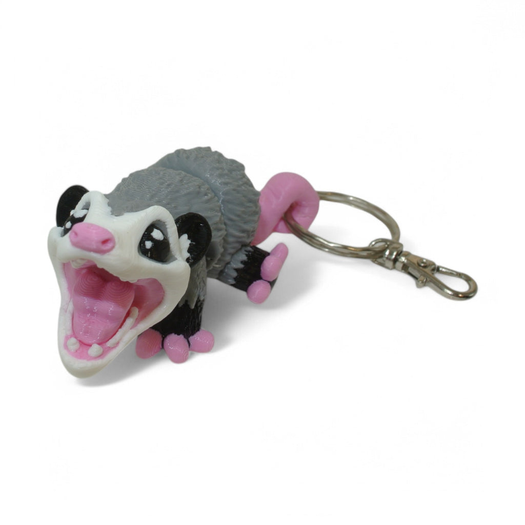 3D Printed Opossum Keychain – Articulated Animal Keyring & Backpack Charm