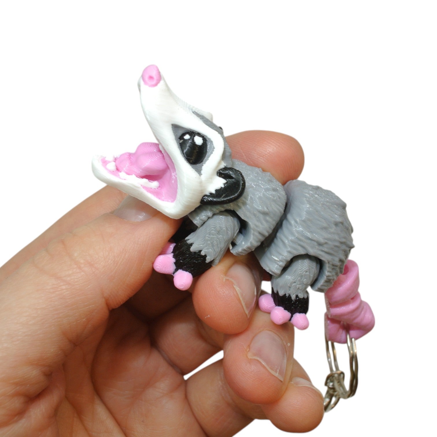 3D Printed Opossum Keychain – Articulated Animal Keyring & Backpack Charm