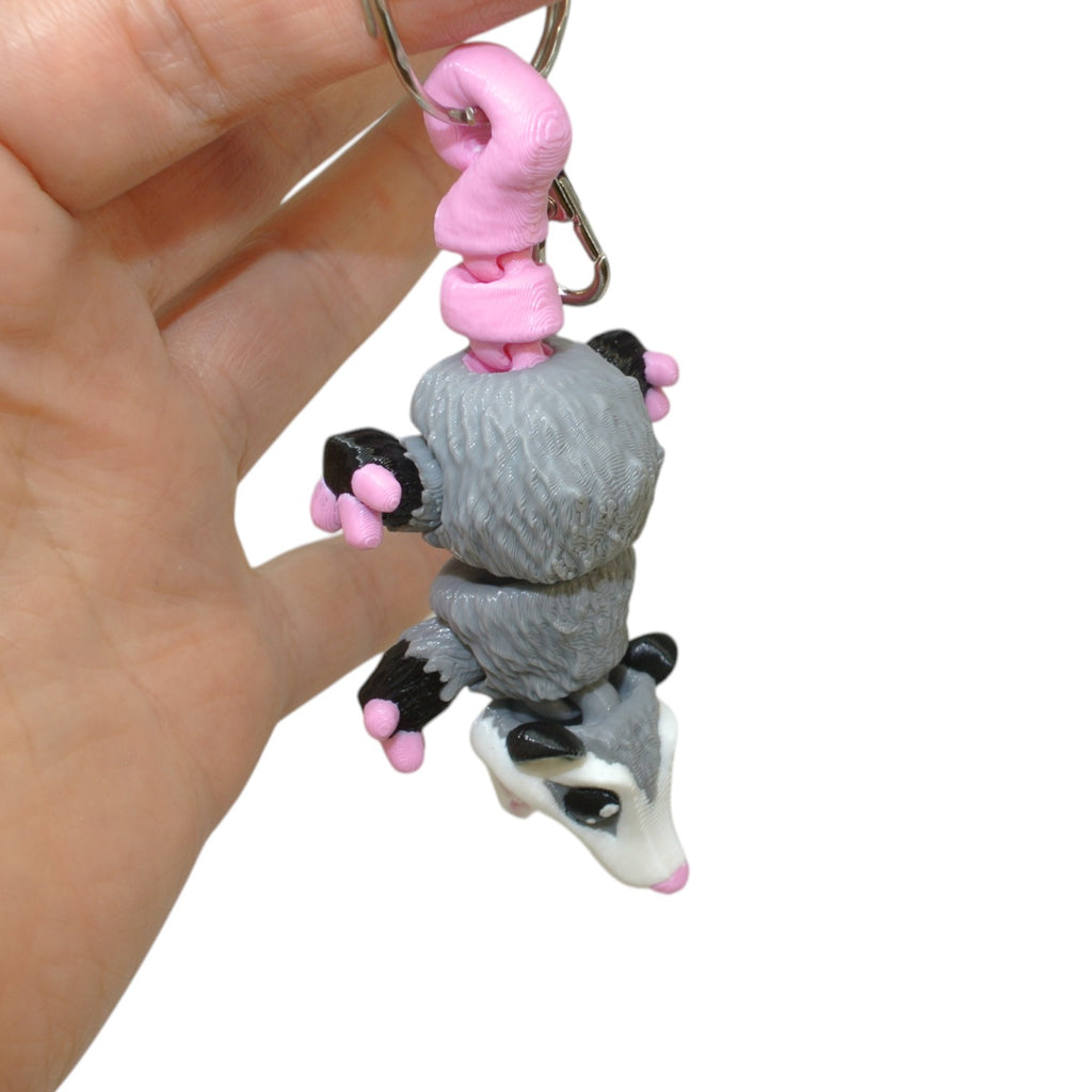 3D Printed Opossum Keychain – Articulated Animal Keyring & Backpack Charm