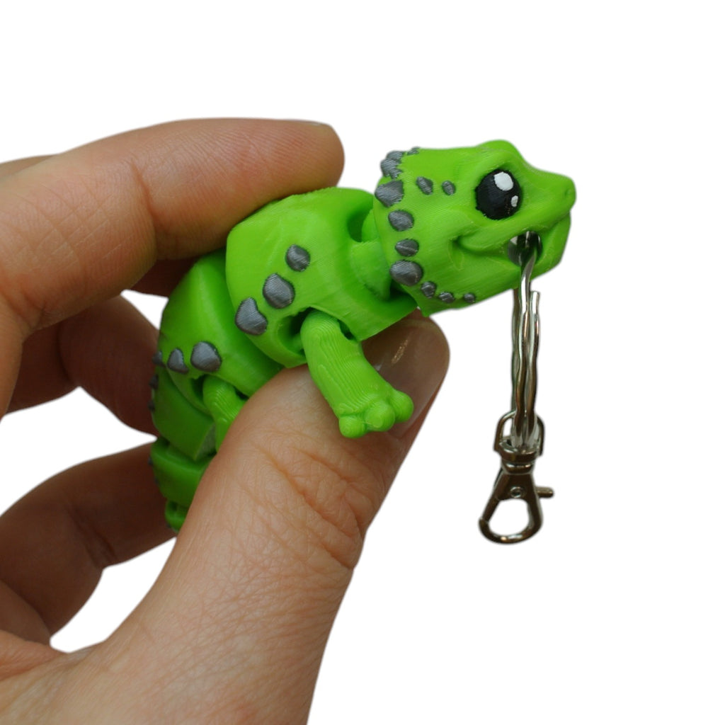 Green Lizard 3D Printed Keychain – Flexi Animal Charm