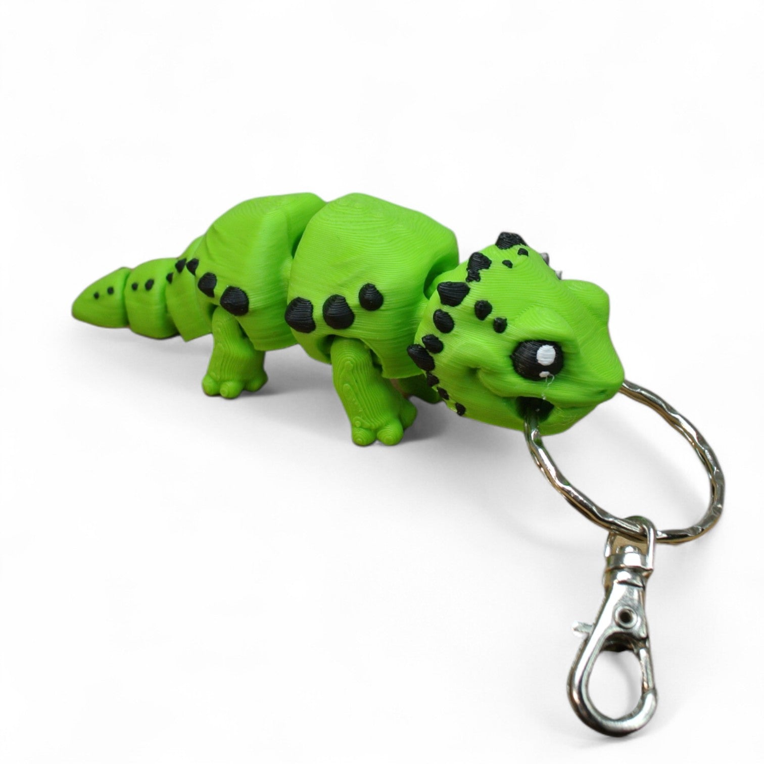 Green Lizard 3D Printed Keychain – Flexi Animal Charm