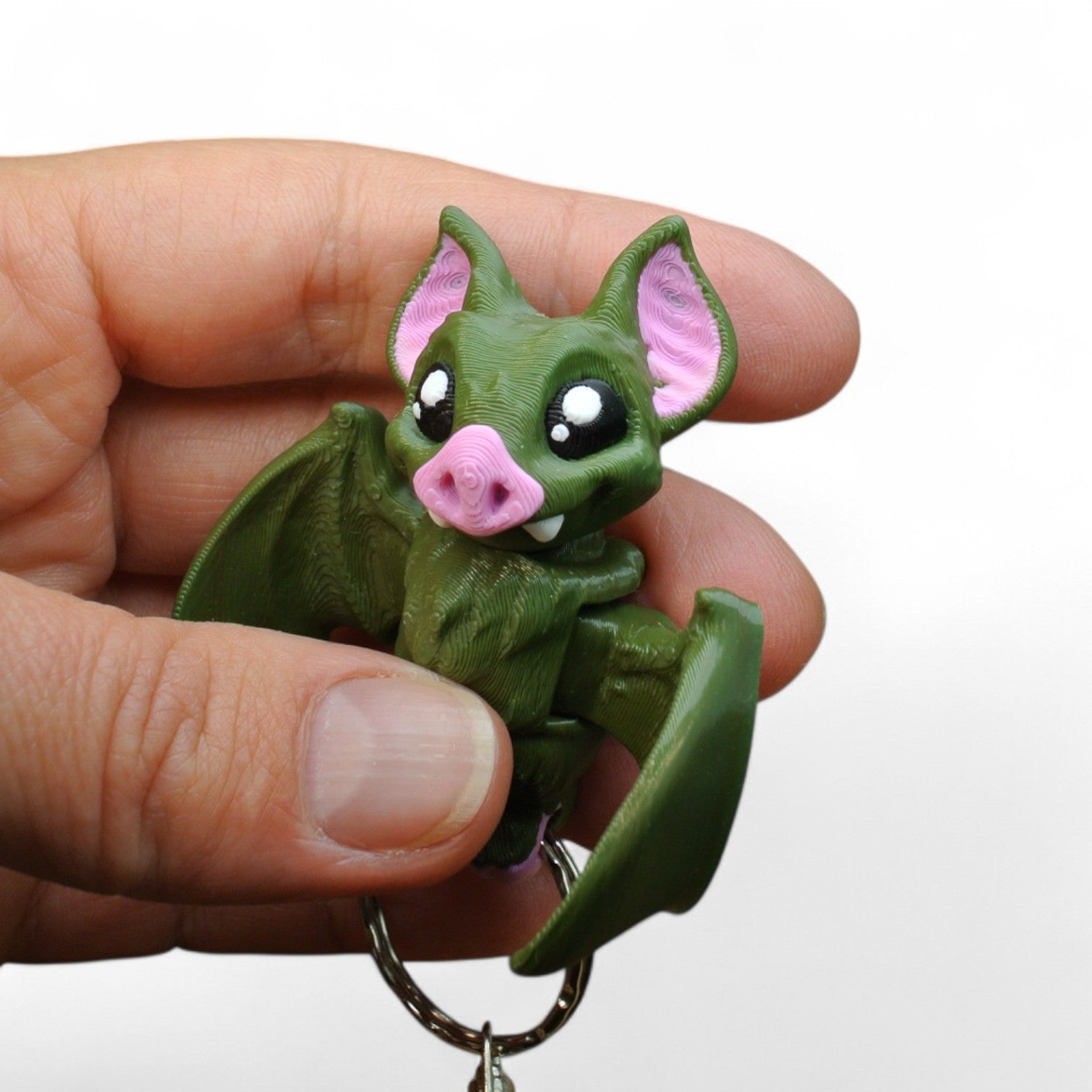 Green Bat Keychain – 3D Printed Articulated Animal Keyring & Backpack Charm