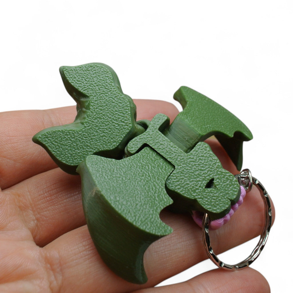 Green Bat Keychain – 3D Printed Articulated Animal Keyring & Backpack Charm