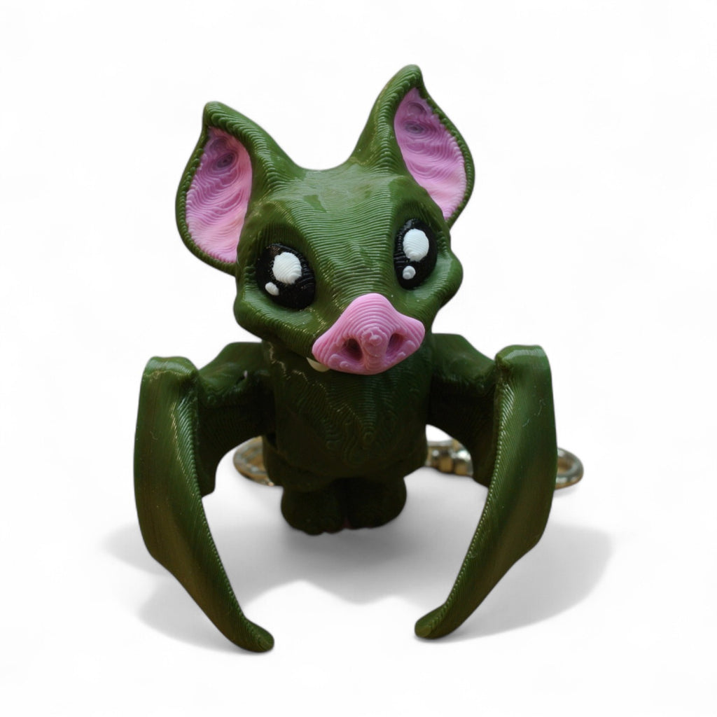 Green Bat Keychain – 3D Printed Articulated Animal Keyring & Backpack Charm