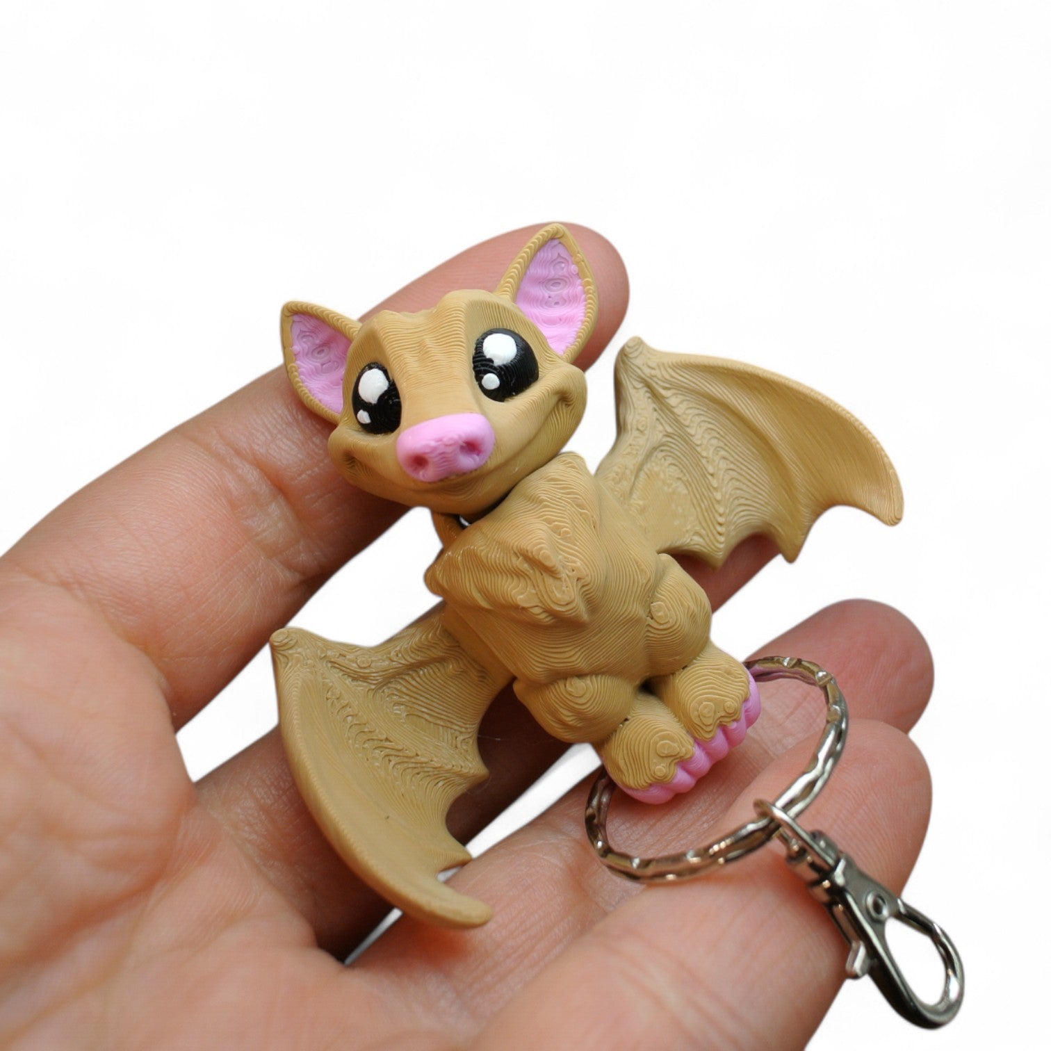 3D Printed Beige Bat Keychain – Articulated Bat Keyring & Backpack Charm