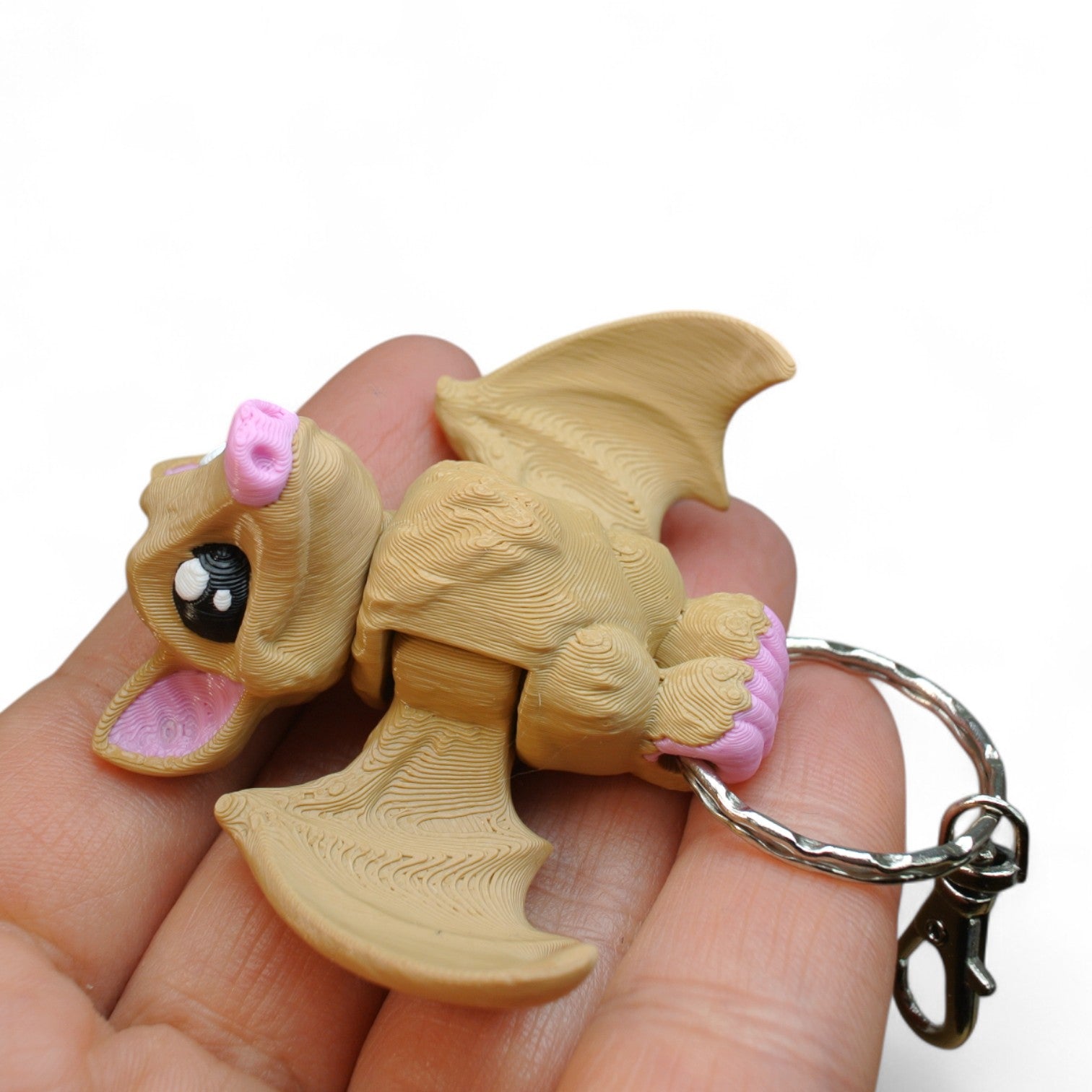 3D Printed Beige Bat Keychain – Articulated Bat Keyring & Backpack Charm