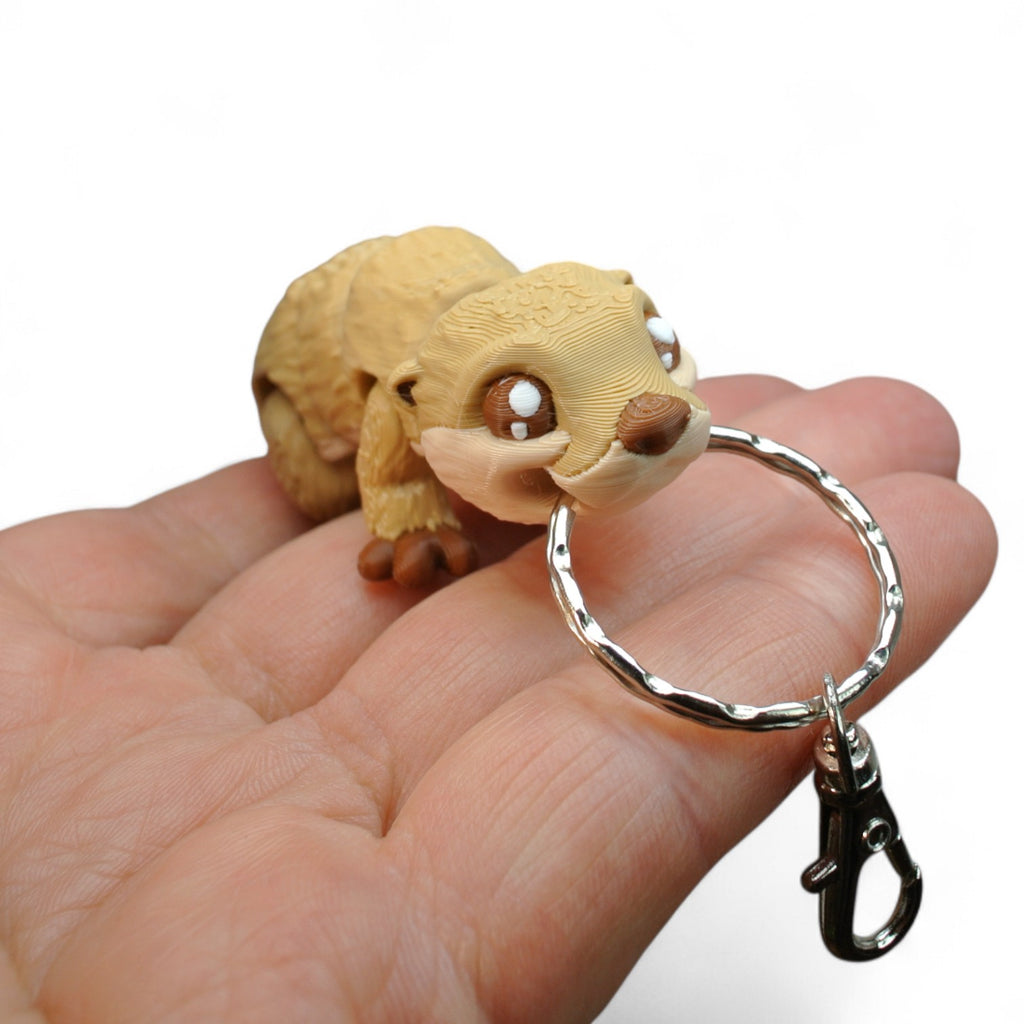 Beige Gopher Keychain – 3D Printed Articulated Animal Keyring