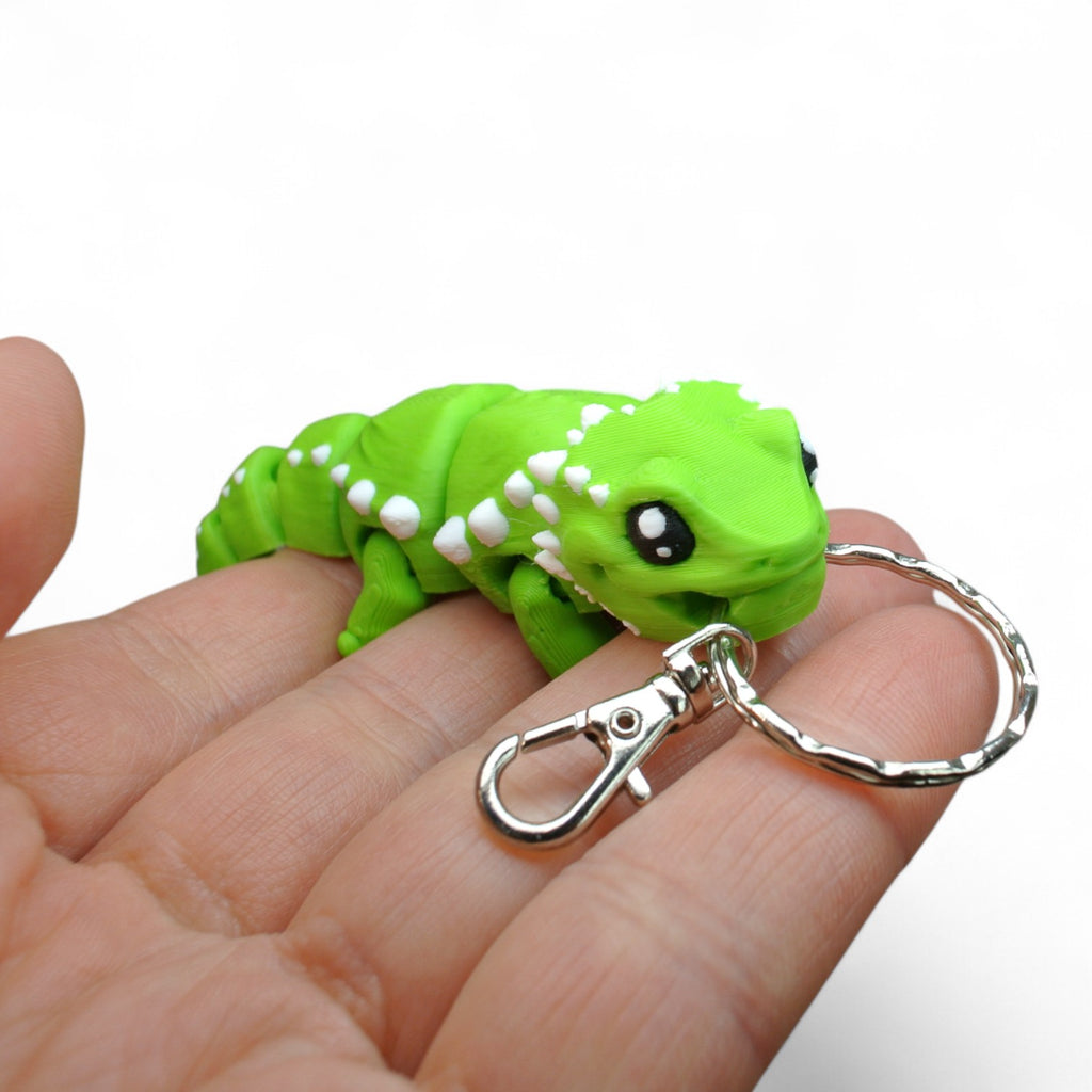 Green Lizard 3D Printed Keychain – Flexi Animal Charm