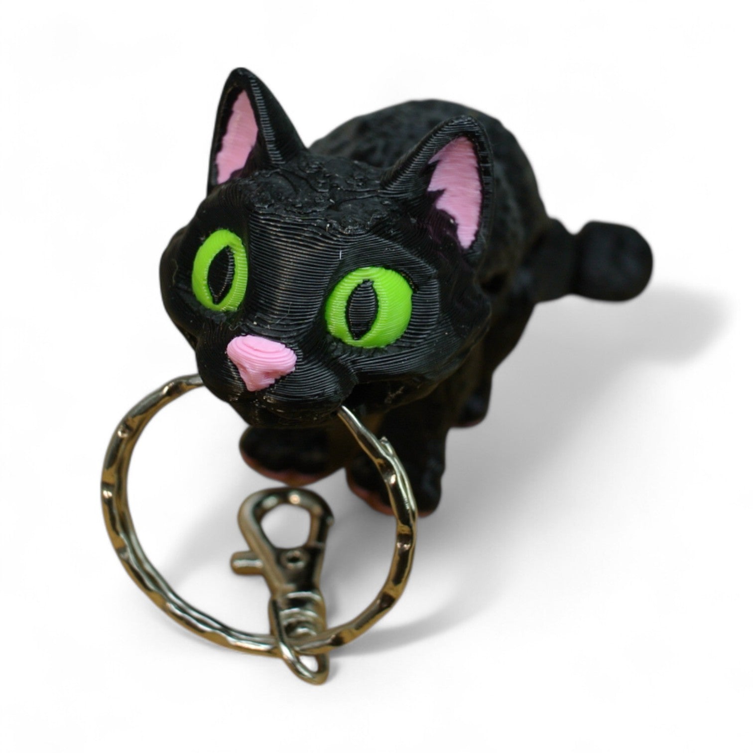 Gray Cat Articulated Keychain – 3D Printed Flexible Cat Fidget Charm