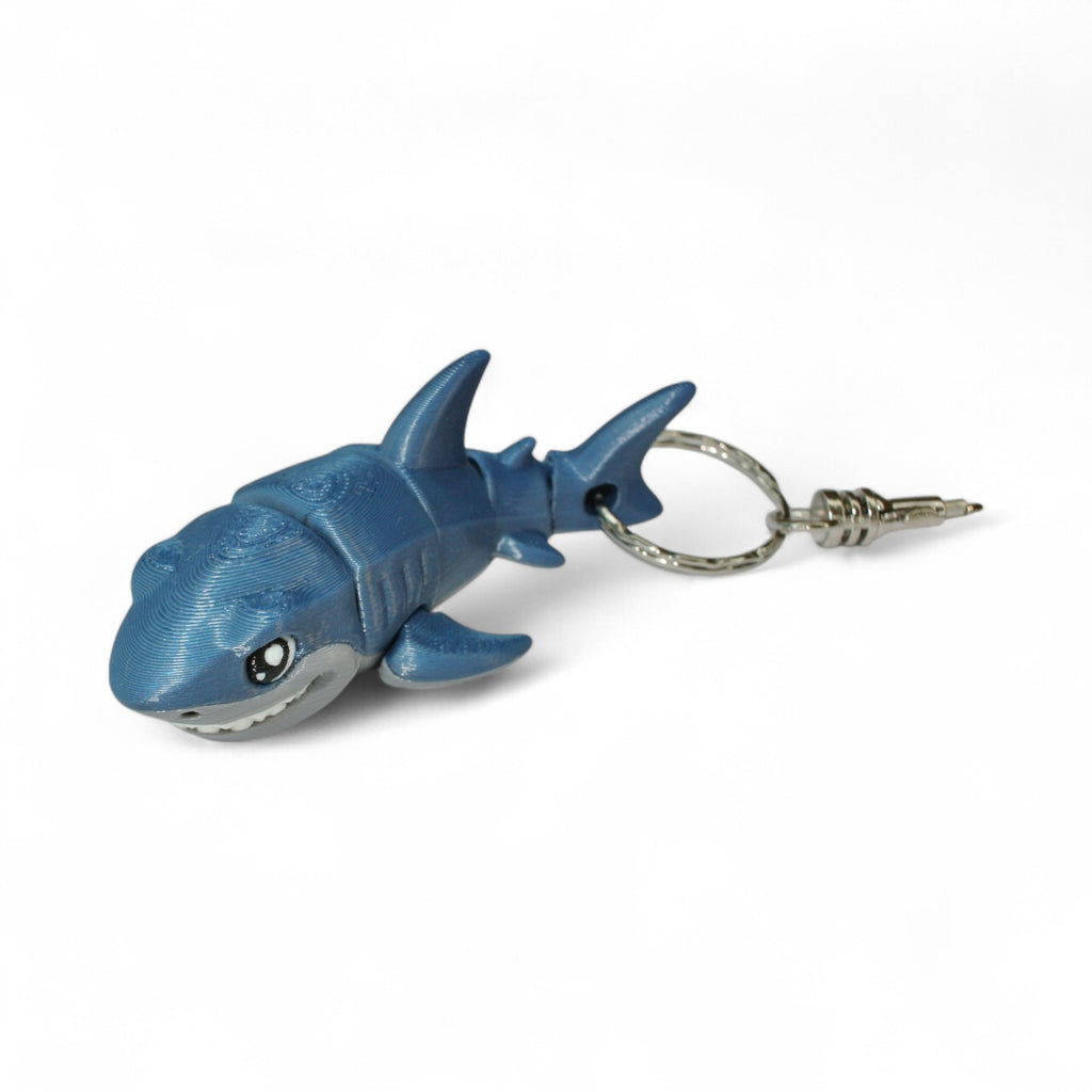 Blue Shark 3D Printed Articulated Keychain – Flexible Ocean Animal Charm