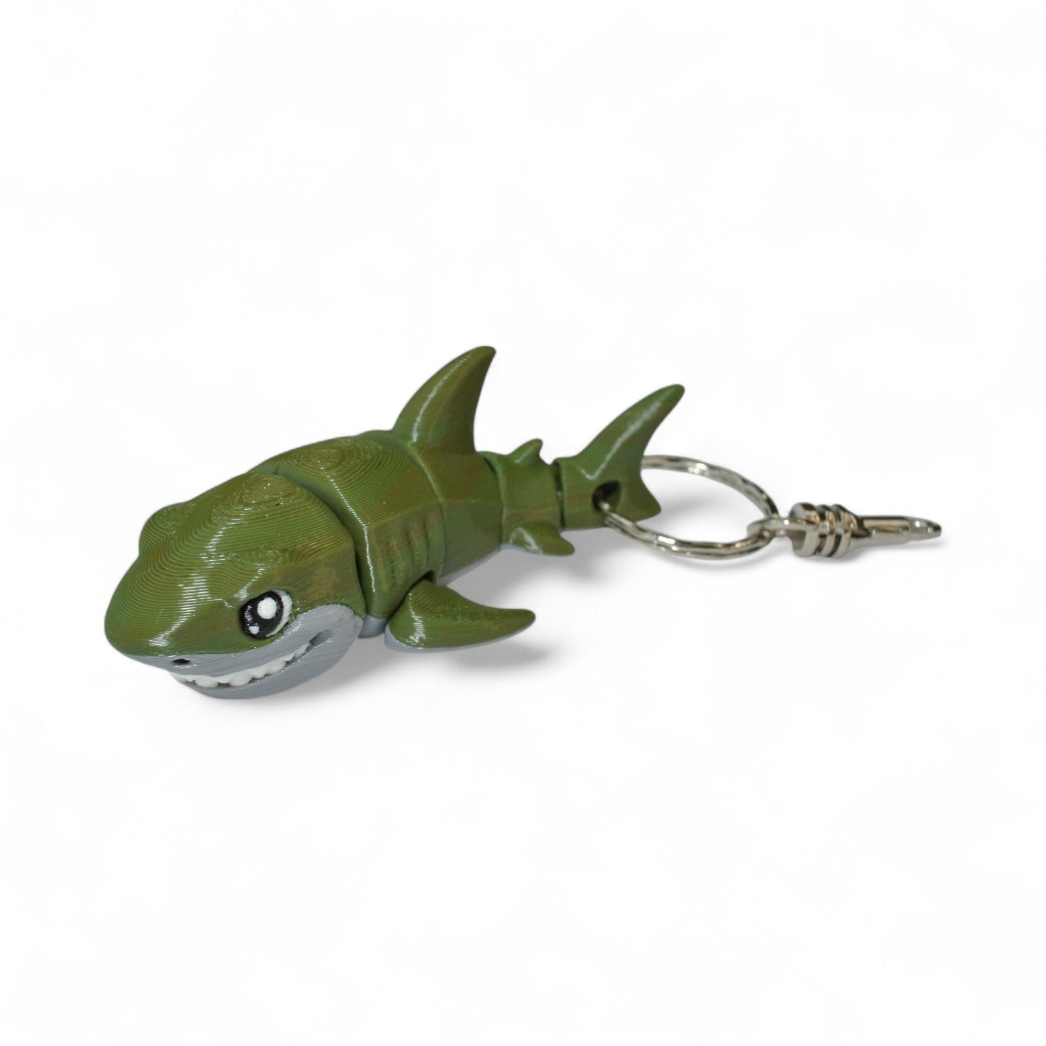 Green Shark Articulated 3D Printed Keychain – Flexible Sea Animal Bag Charm