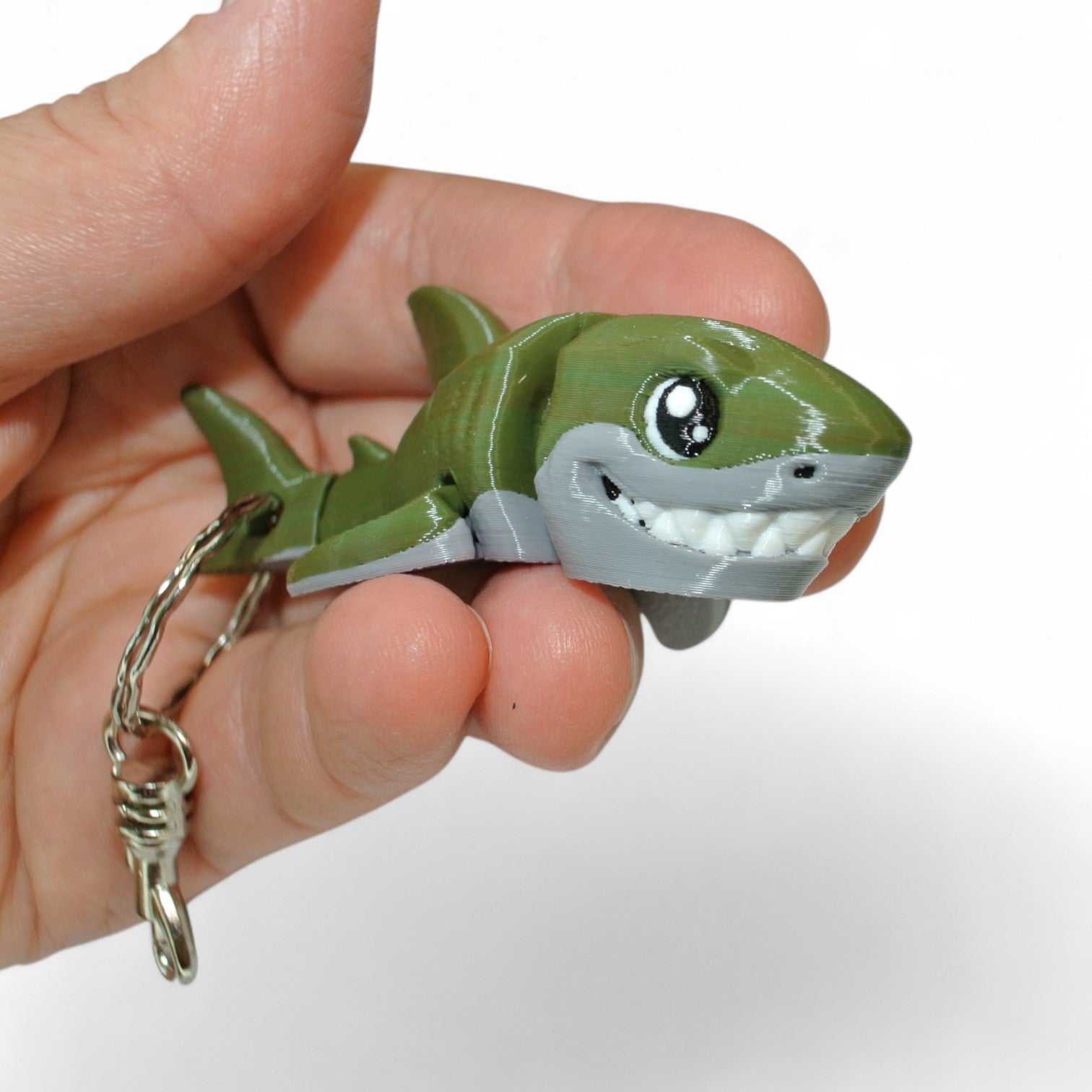 Green Shark Articulated 3D Printed Keychain – Flexible Sea Animal Bag Charm
