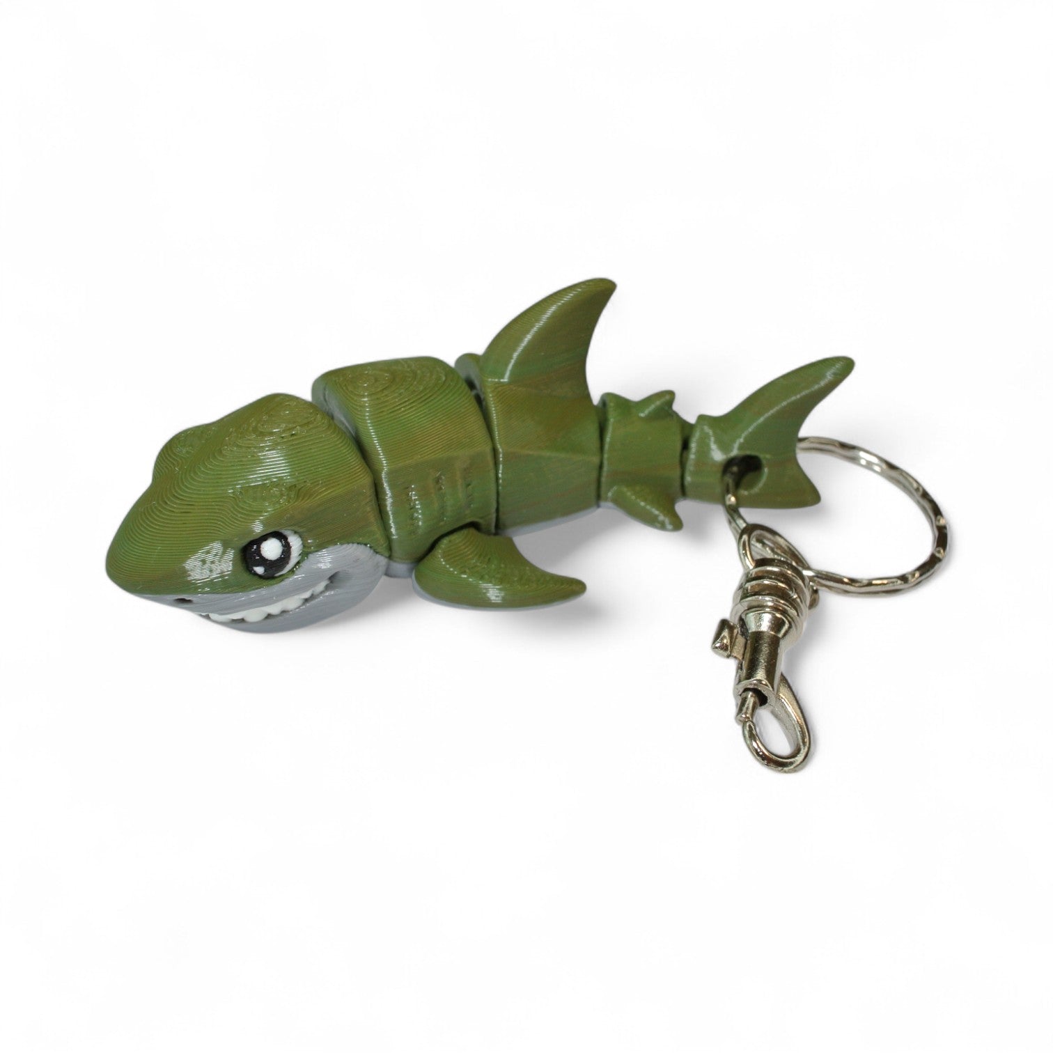 Green Shark Articulated 3D Printed Keychain – Flexible Sea Animal Bag Charm