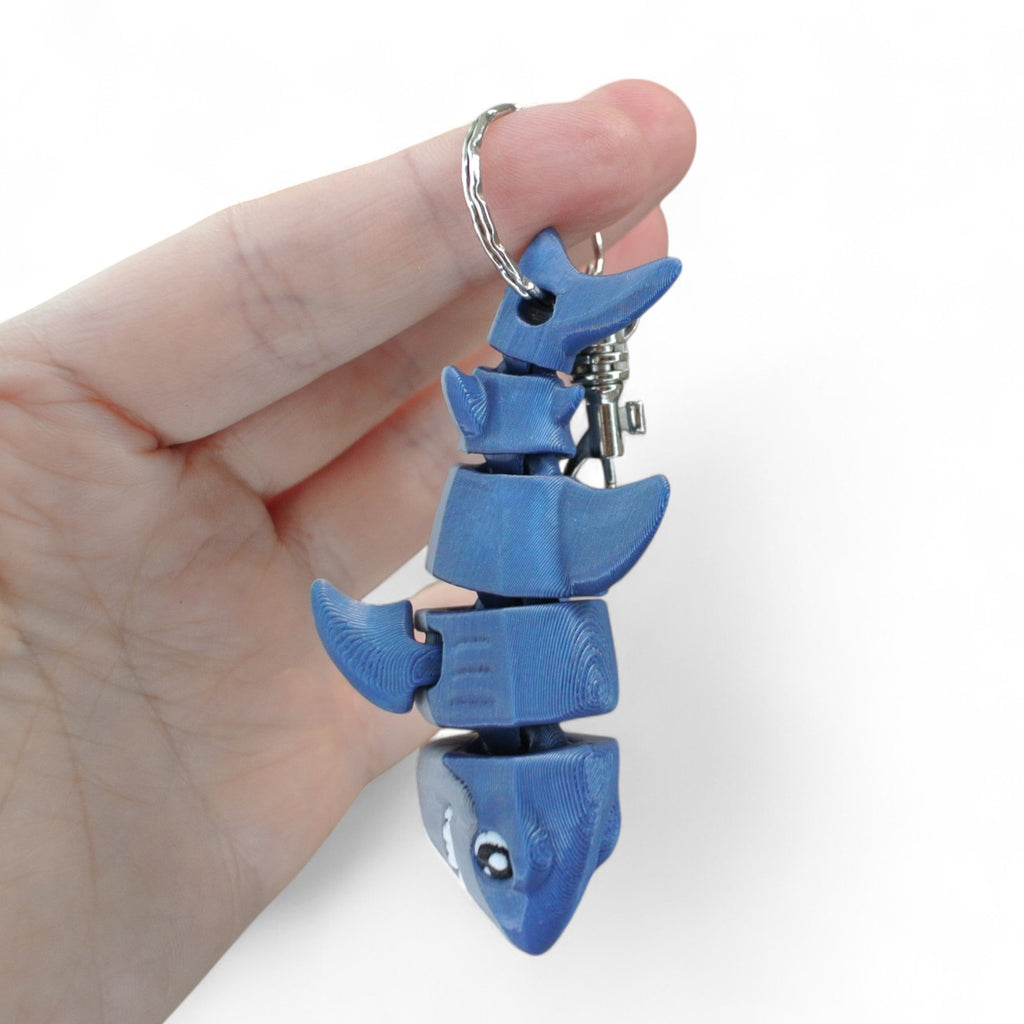 Blue Shark 3D Printed Articulated Keychain – Flexible Ocean Animal Charm