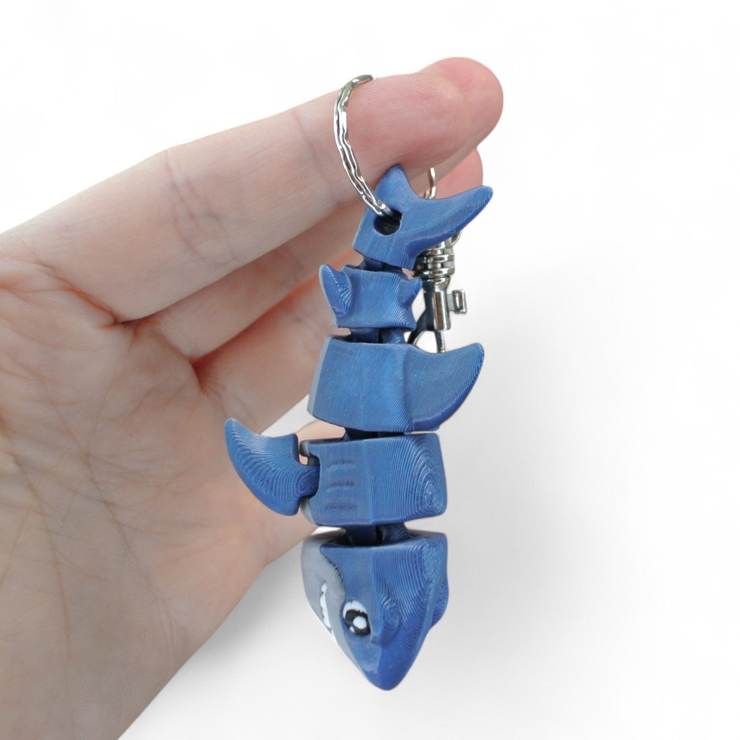 Blue Shark 3D Printed Articulated Keychain – Flexible Ocean Animal Charm