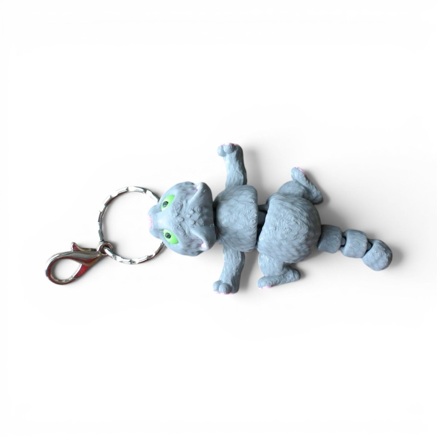 Gray Cat Articulated Keychain – 3D Printed Flexible Cat Fidget Charm